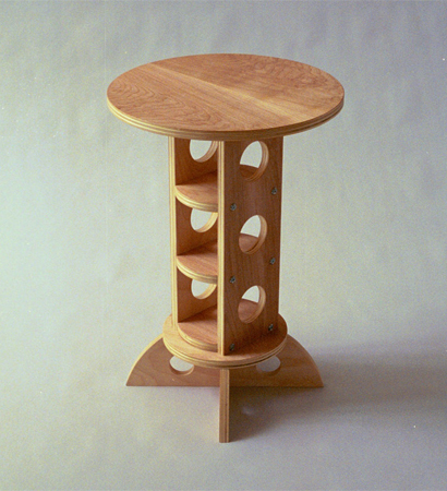 Stoplight End Table circular natural wood endtaable with internal shelves